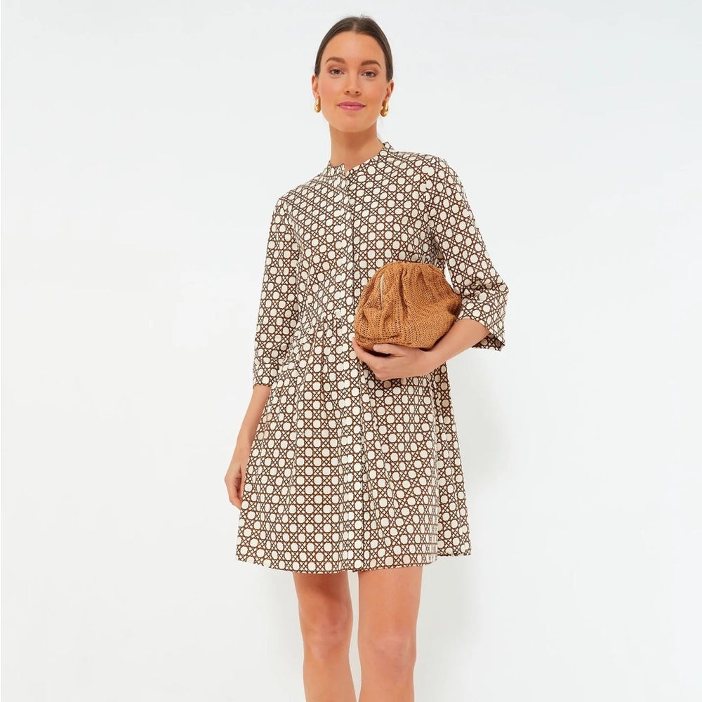 Tuckernuck Royal Shirt Dress in Brown and Cream Caning Print